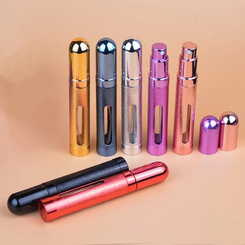 

50pcs/Lot New Arrived 10ml Hollow Outer Skin Perfume Bottle Empty Atomizer Refillable Aluminum Pump Spray Glass Scent Bottle