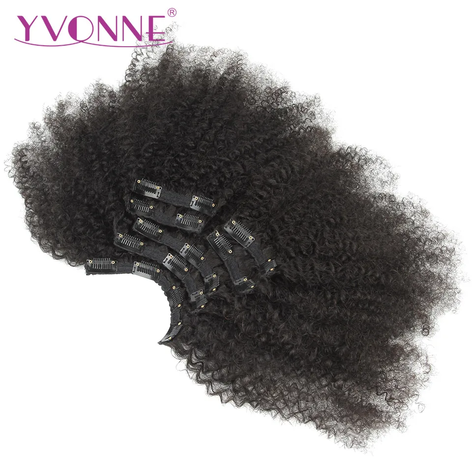 YVONNE 4A 4B Afro Kinky Curly Clip In Human Hair Extensions Brazilian Virgin Hair Natural Color 7 Pieces/set 120g