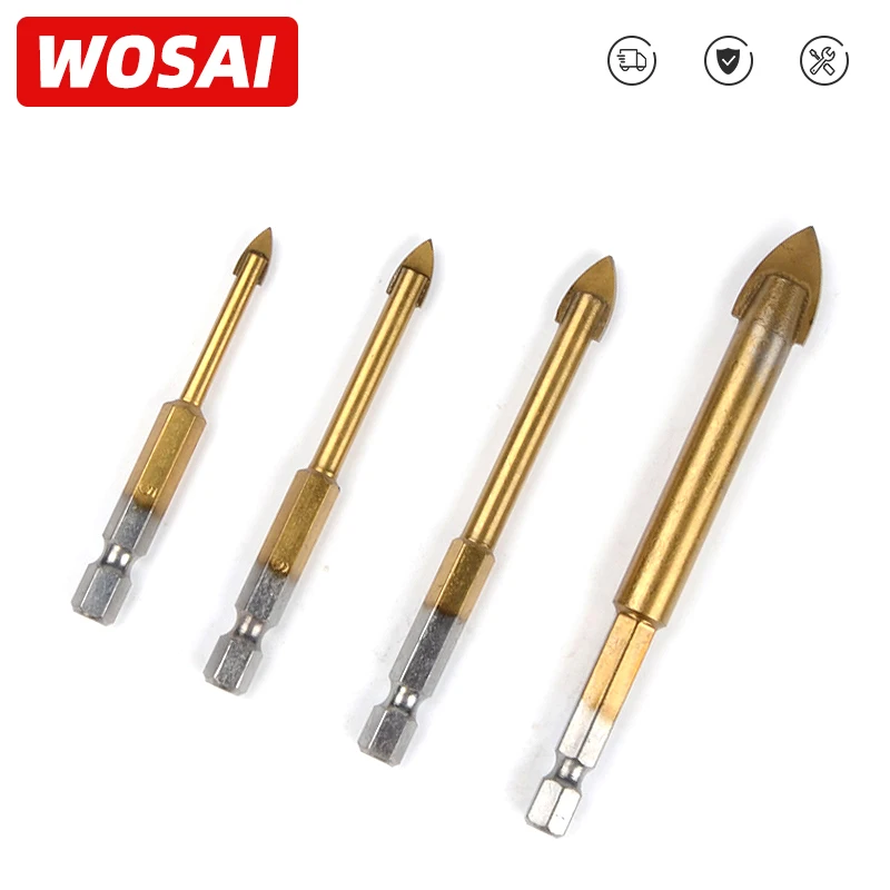 WOSAI 6pcs/Set Glass Drill Bit Set Carbide Tipped Ceramic Tile Cutter 1/4