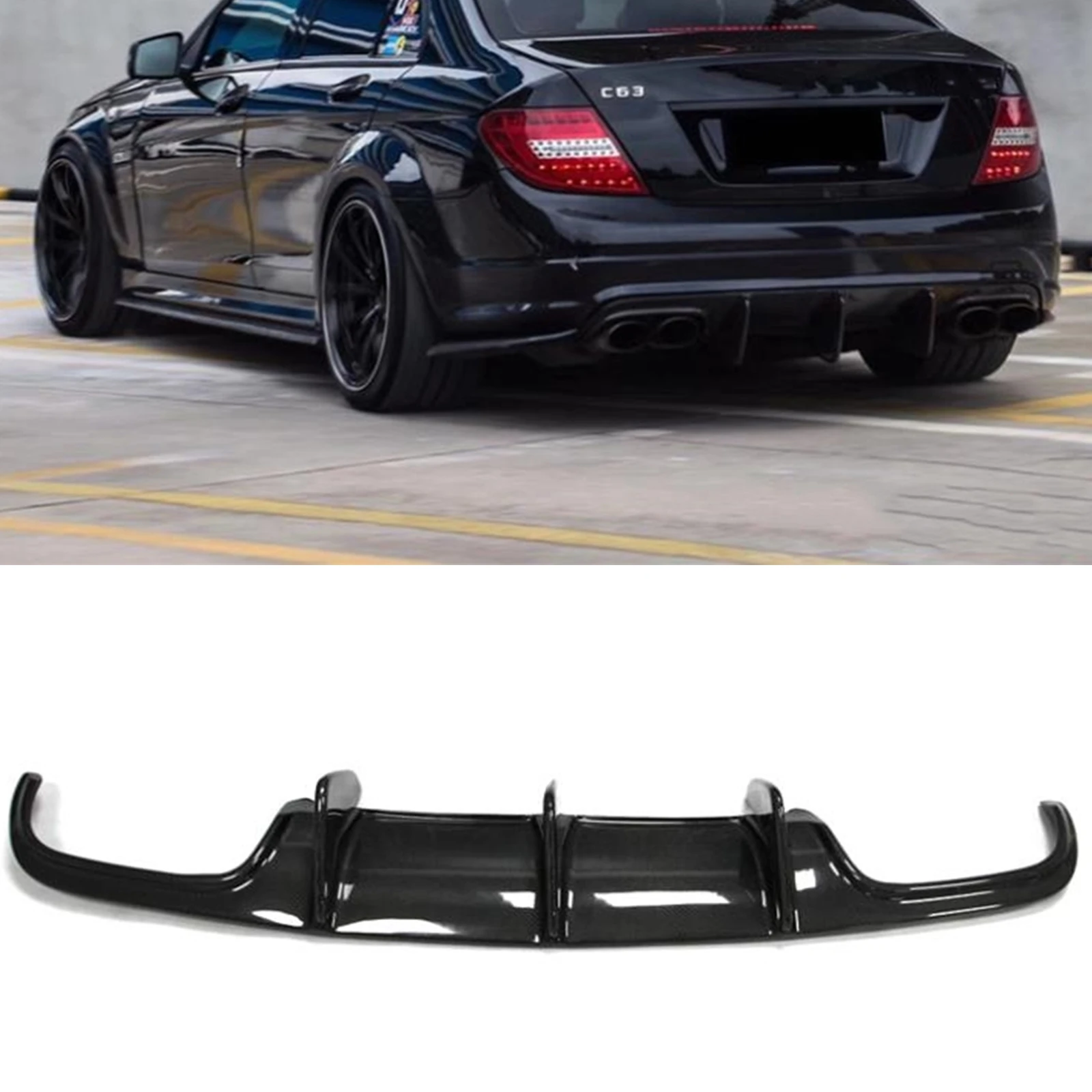 Rear Bumper Diffuser Spoiler Lip For Mercedes Benz W204 C Class C63 AMG 2008-2011 Real Carbon Fiber Tail Boot Splitter Body Kit