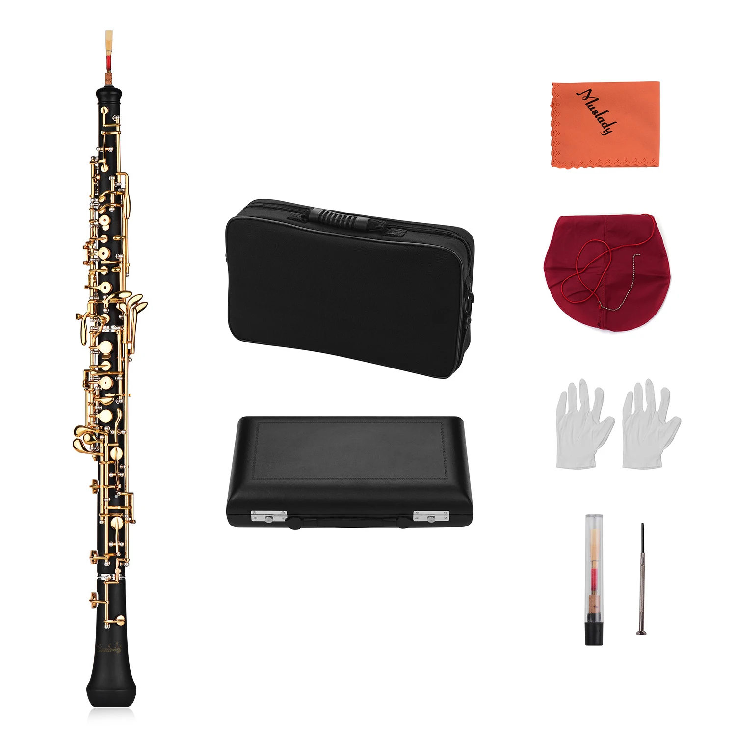 

Muslady Professional C Key Oboe Semi-automatic Style Woodwind Instrument with Oboe Reed Gloves Leather Case Carry Bag