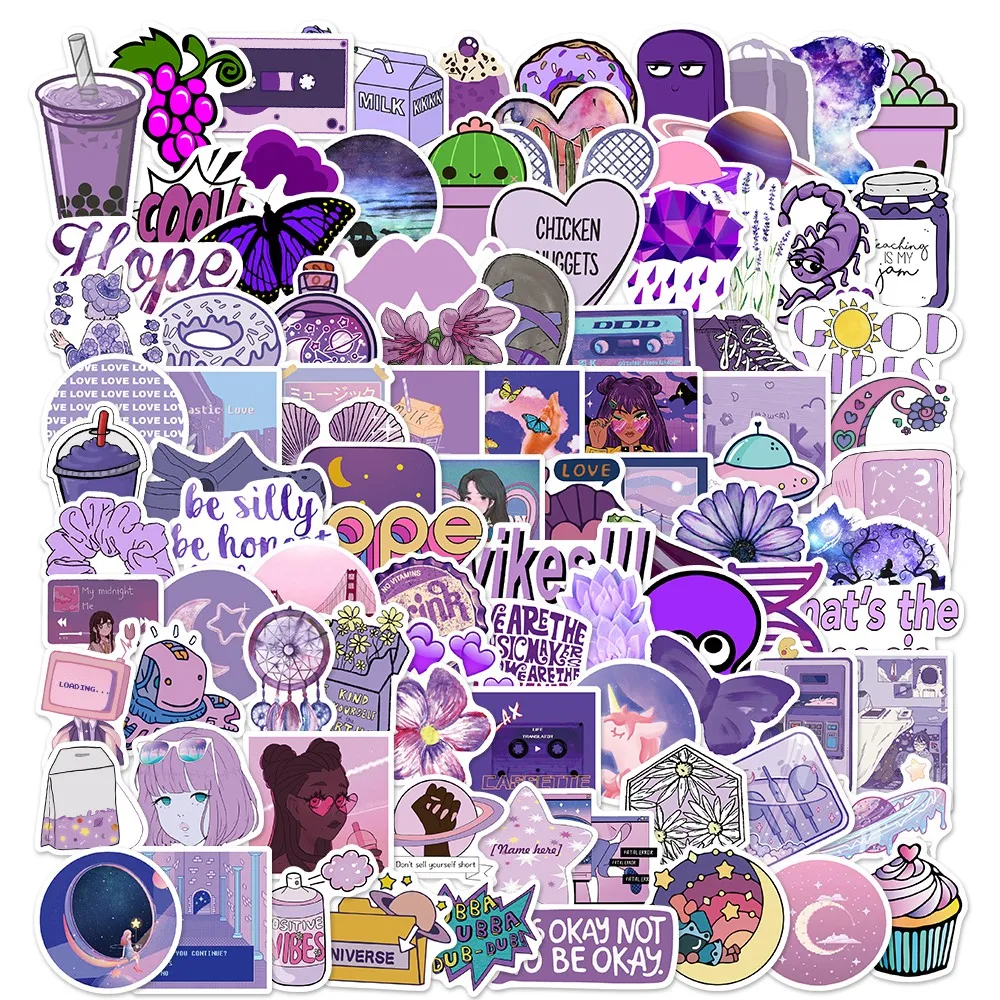 

50/100Pcs Purple VSCO Stickers Pack Waterproof Cool Girl Stickers For Skateboard Laptop Suitcase Motorcycle Car Decal Toys