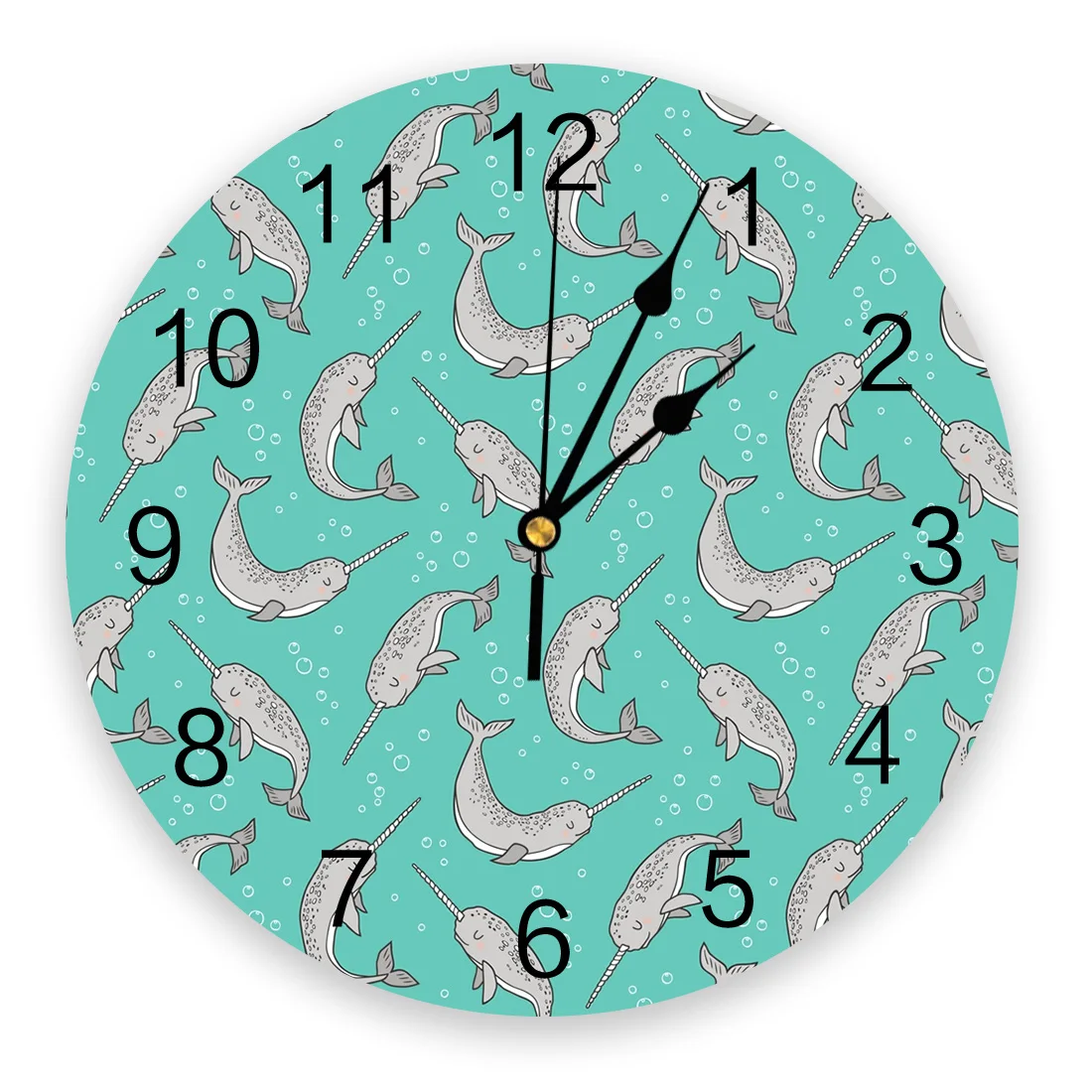 Narwhal Grey on Green Fashion Wall Clock Living Room Bedroom Hanging Table Silent Children Room Wall Clocks Home Decor