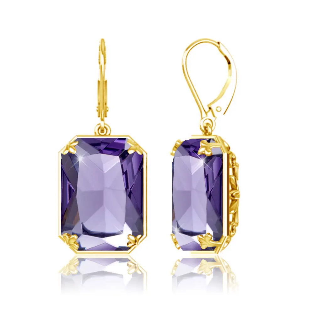 Szjinao High Quality Amethyst Earring 925 Real Silver Earrings For Woman Gold Plated Birthday Party Gift Girlfriend Fine Jewelry