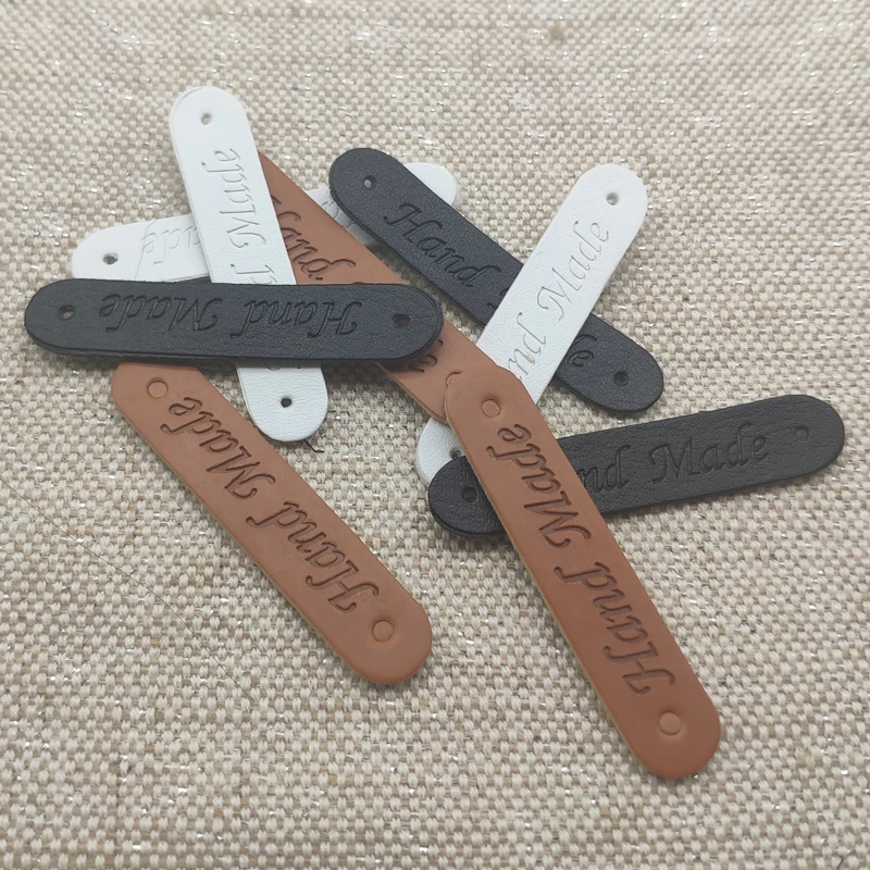 10X50Mm Hand Made Pu Leather Labels For Clothing Handmade Tags With Two Hole For Bags Hand Made Labels Pu Leather Tag