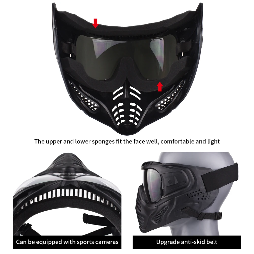 Airsoft Full Face Goggles Protective Mask Tactical Indy Dirty Braided Forehead Headgear Mask Set Hunting Paintball Accessories