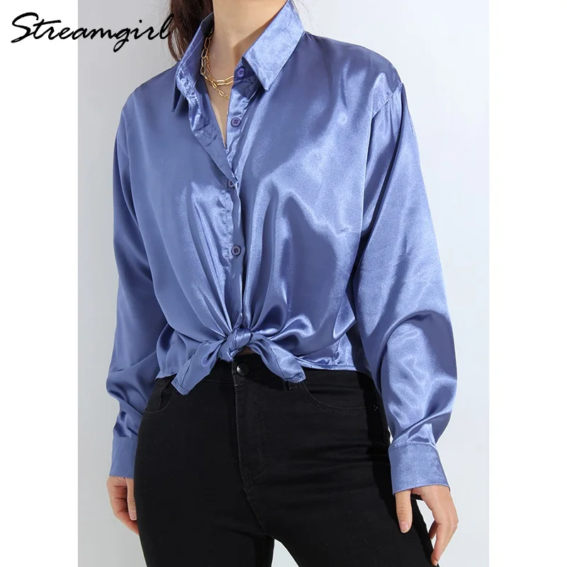 Satin Shirt Womens Green Long Sleeve Top Female Women\'s Elegant Blouse 2022 Office Wear Women White Imitation Silk Shirt Woman