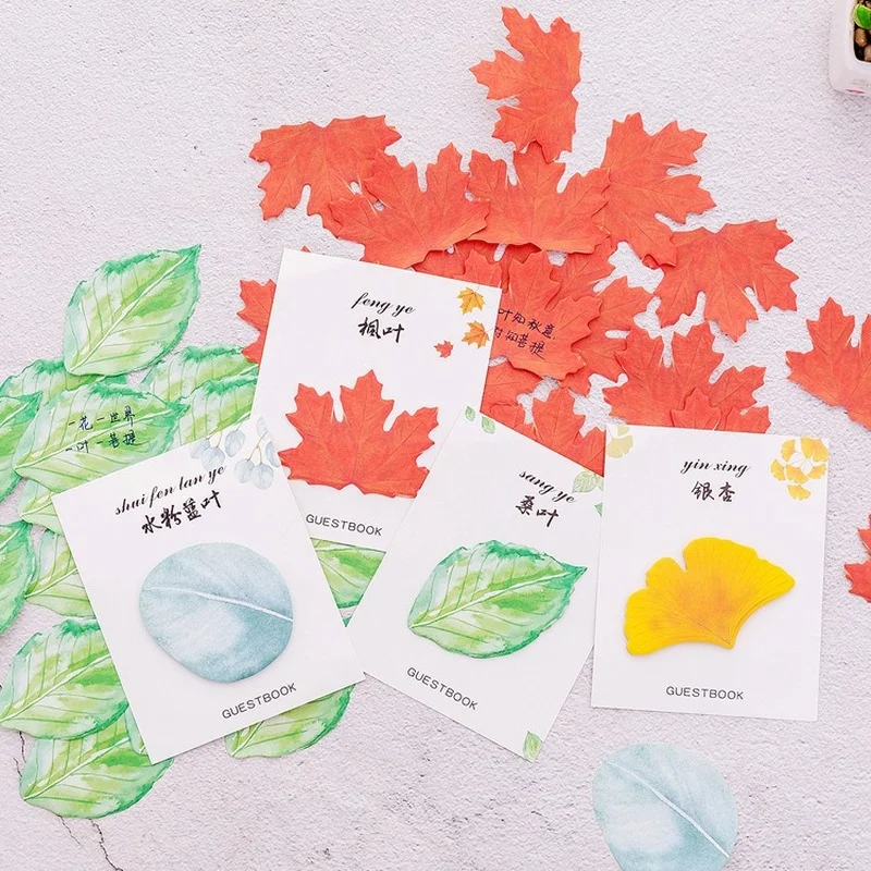 Cute and Creative Small Fresh Leaves Sticky Notes Simulation Leaves Note Sticks N Times Stickers Message Stickers Stationery