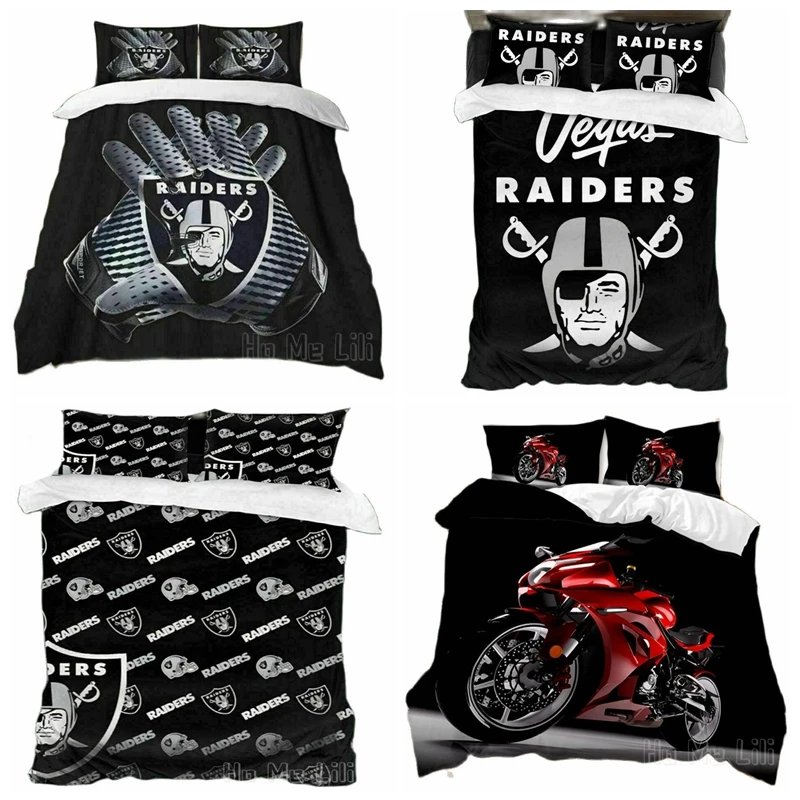 Usa Las Vegas Raiders Gloves Black Bedding Set Duvet Cover 3D Print With Pillowcases Cool Guy Moto Home Decoration For Boys Men