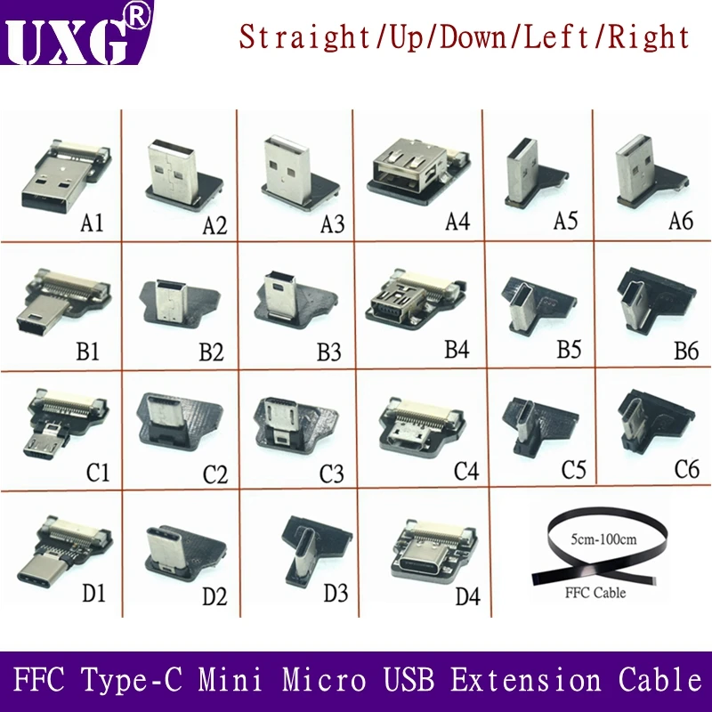 FFC Type-C Mini Micro USB Extension Ribbon Cable FPV Slim Flat Soft Flexible FPC Charge Brushless Handheld Gimbal Monitor