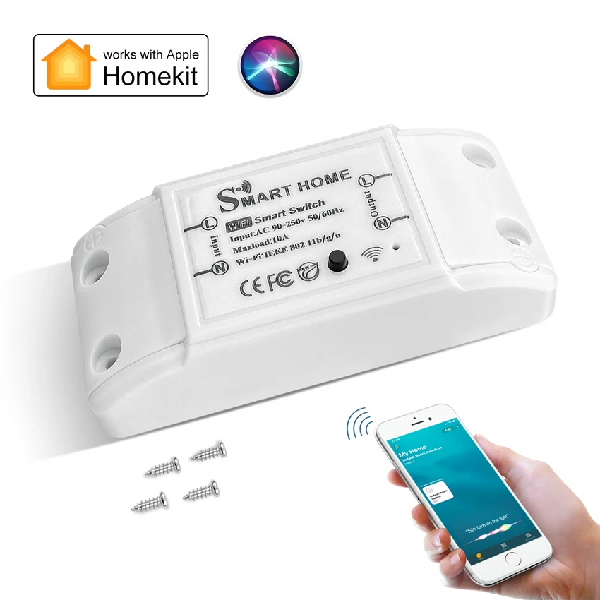 Smart WiFi Wireless Light Switch WIFI Relay Timer Switch Module Voice App Control Remote Compatible for IOS Homekit 110-230V 10A