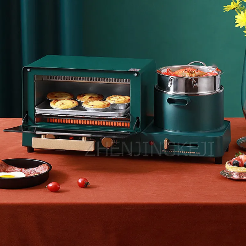 ماكينة فطور منزلية صغيرة ، فرن كهربائي ، متعددة الوظائف ، وعاء من الفولاذ المقاوم للصدأ ، طباخ كهربائي ، مشوي ، نخب ، 4 في 1 ، 220 فولت