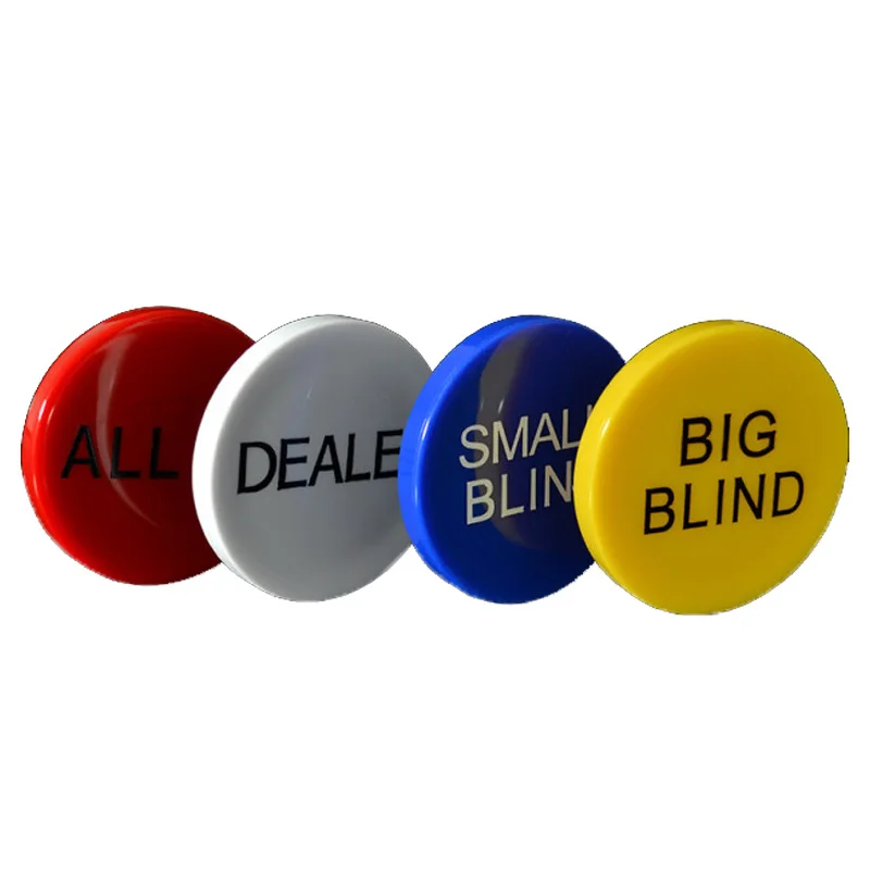 HOT SALE 4PCS/SET Melamine Round Plastic Dealer coins SMALL BLIND BIG BLIND DEALER All IN Texas Poker Chip Set Coin Buttons Game