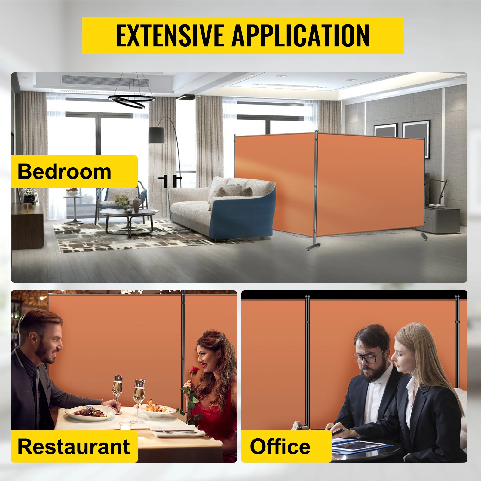 VEVOR-Divisor de pared con ruedas universales bloqueables, Panel de 3 paneles para dormitorios, salas de conferencias, 216x72 pulgadas, color Naranja