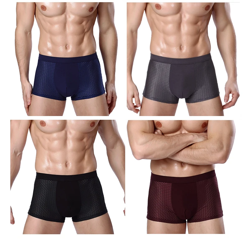 8XL Plus Banboo Fiber Men Underwear Male boxer  Solid Panties Shorts Men\'s  Underpants Breathable Intimate Man boxers 4pcs