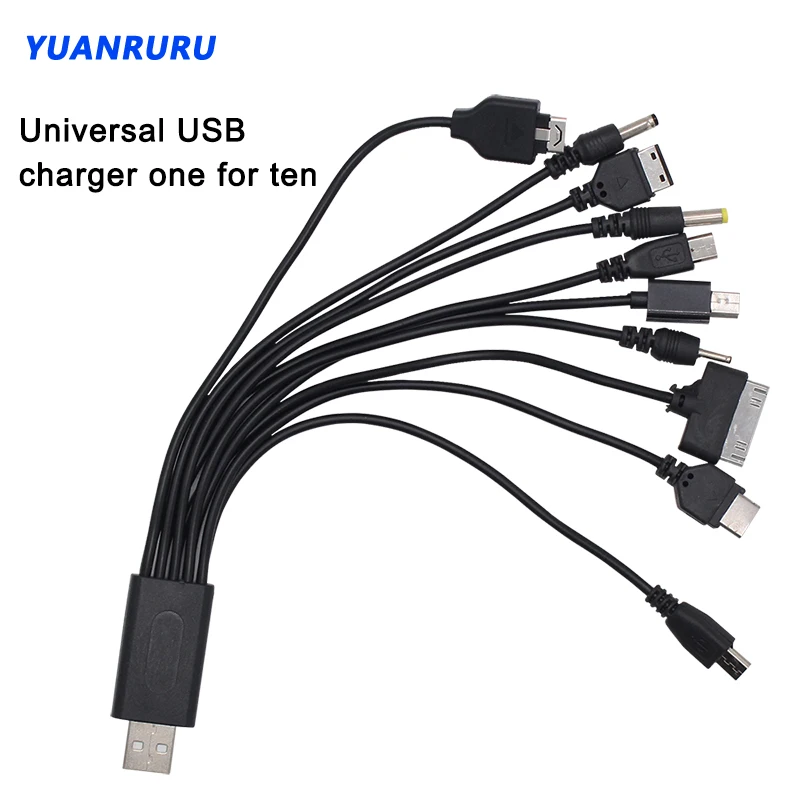 1pc 10 in 1 USB Cable Universal Portable USB Data Cable For Cell Phone Fast Charging Mobile Phone One Drag 10 USB Charging Cable