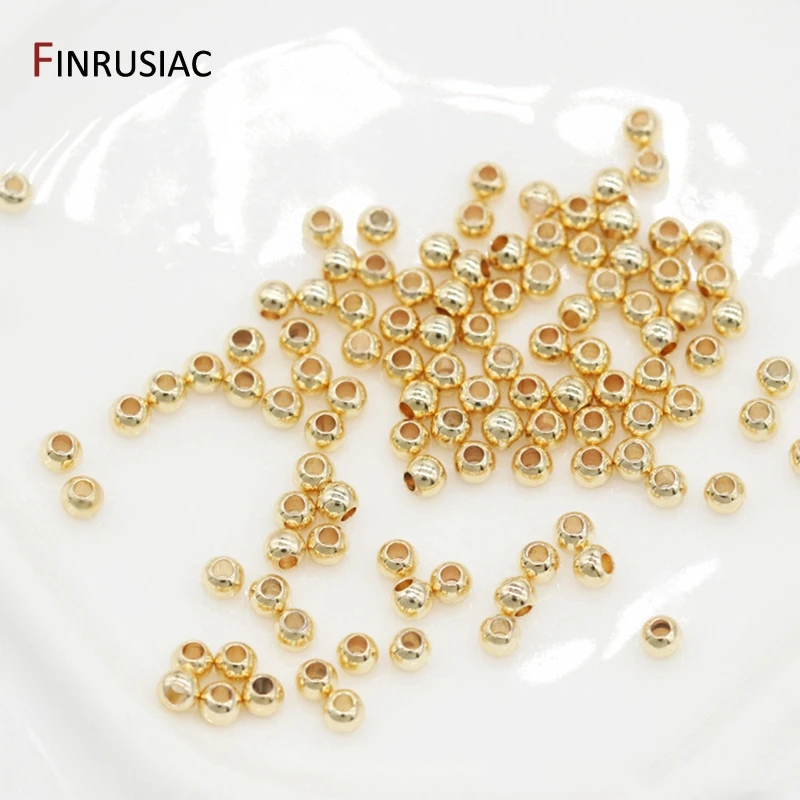 14K vergoldete runde glatte Kugel-Abstandsperlen für Schmuckherstellungszubehör, Messing-Trennerperlen für DIY-Handarbeit – Detail 19