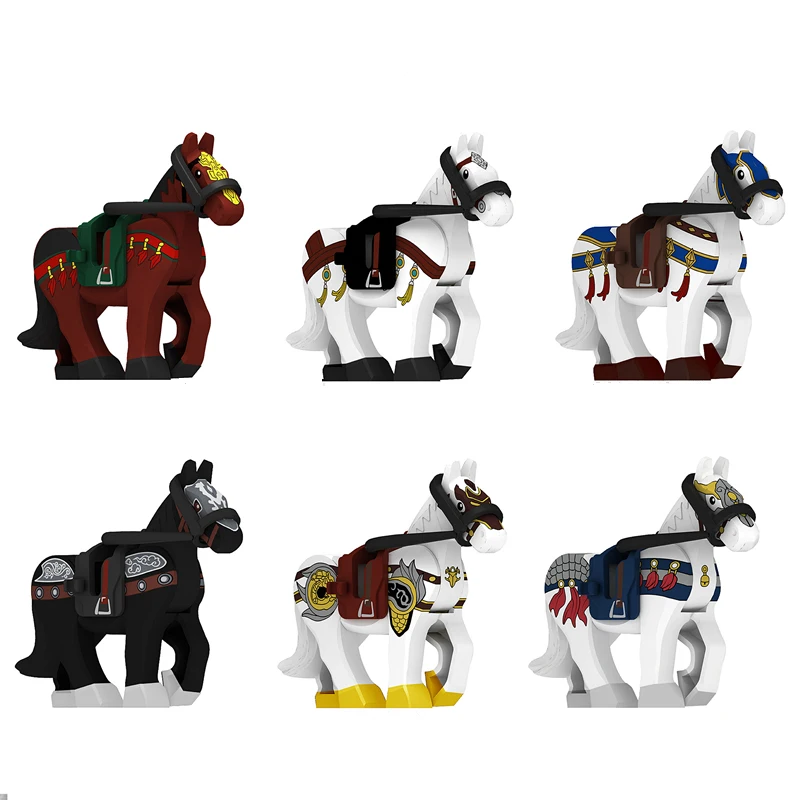 

6/PCS Animal Building blocks Model Action Figures War Medieval Knight Horse Saddle Bridle Toy DIY Blocks For Children