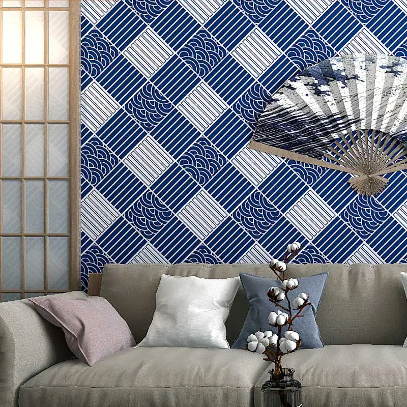 Japanes  Style Wall Papers Home Decor Blue Waterproof Wallpapers Restaurant Tea House Walls Decoration  papel tapiz