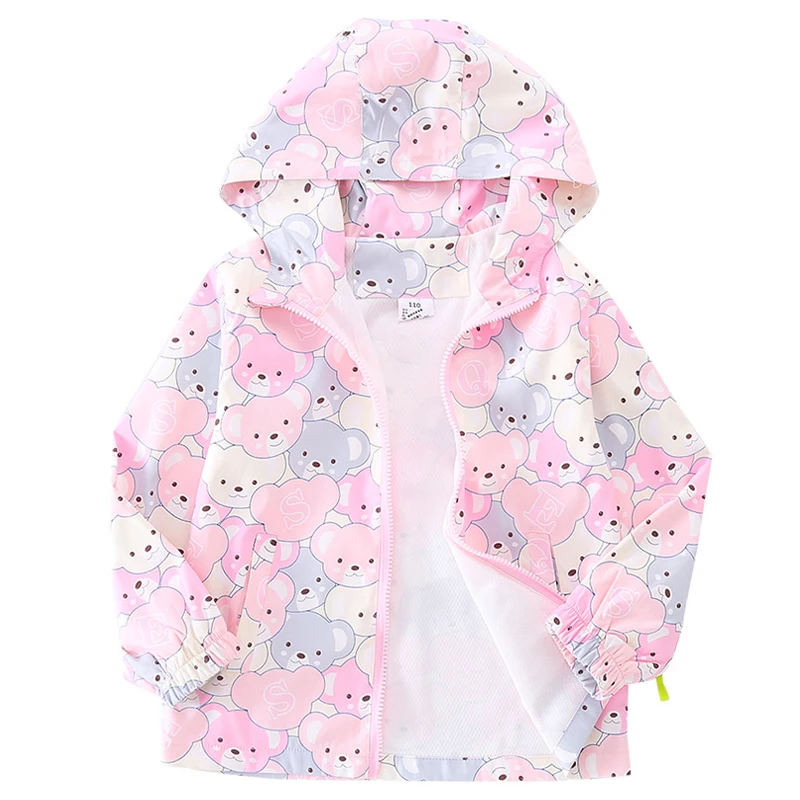 

Spring Autumn Girls Windbreaker Jacket 4-12y Overcoat 2021 New Cartoon bear Casual Hooded jacket Child Clothing Kids Outerwear