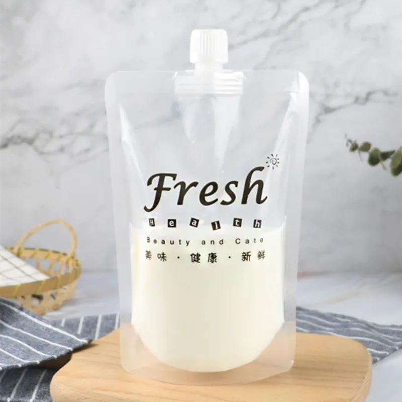 50pcs Net red big mouth standing spout bag pearl milk tea beverage bag disposable juice transparent packaging sealed liquid bag