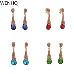 WENHQ Clip on Earrings No Pierced for Women Party Wedding Fashion Rhinestone Crystal Water Drop Shape Drop Earrings Ear Clip