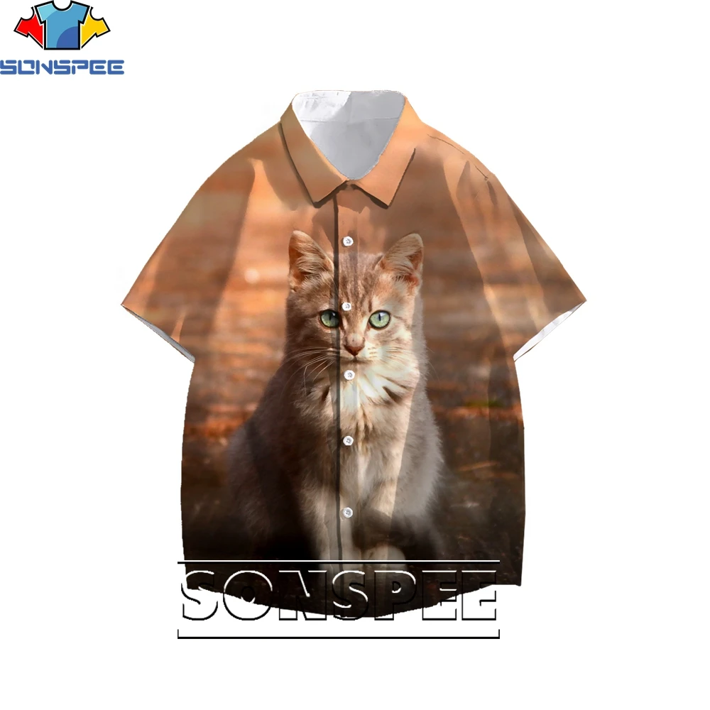 SONSPEE 3D Printing Cat Animal Men's Hawaiian Shirt Ladies Fun Blouse Loose Power Casual Cute Trend Personality Harajuku Style