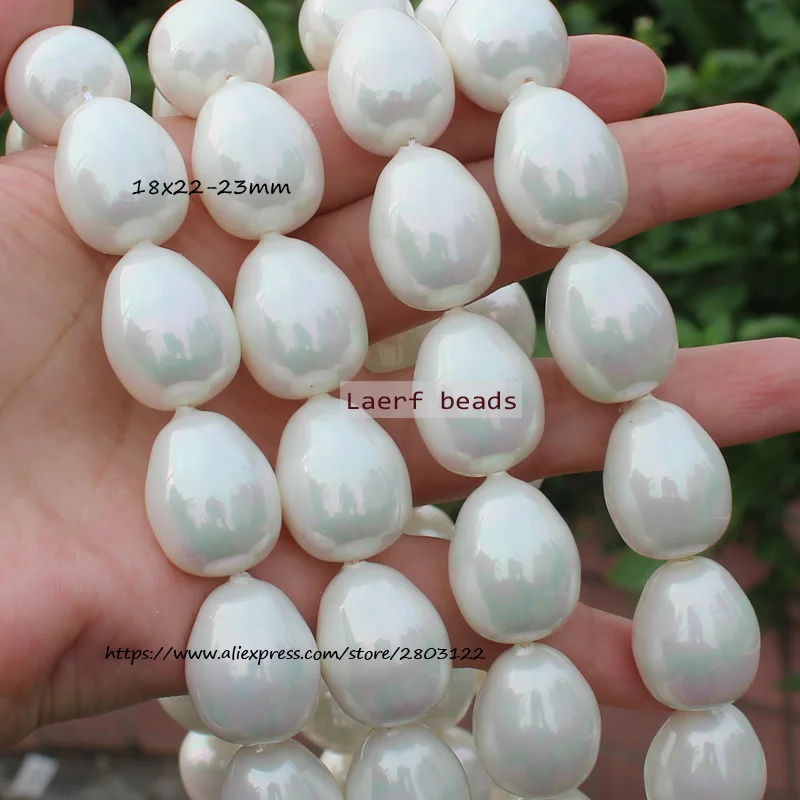 Manik-manik Longgar Bentuk Oval Tetesan Air Mutiara Kerang Putih, untuk Pembuatan Perhiasan DIY! Kalung, Gelang