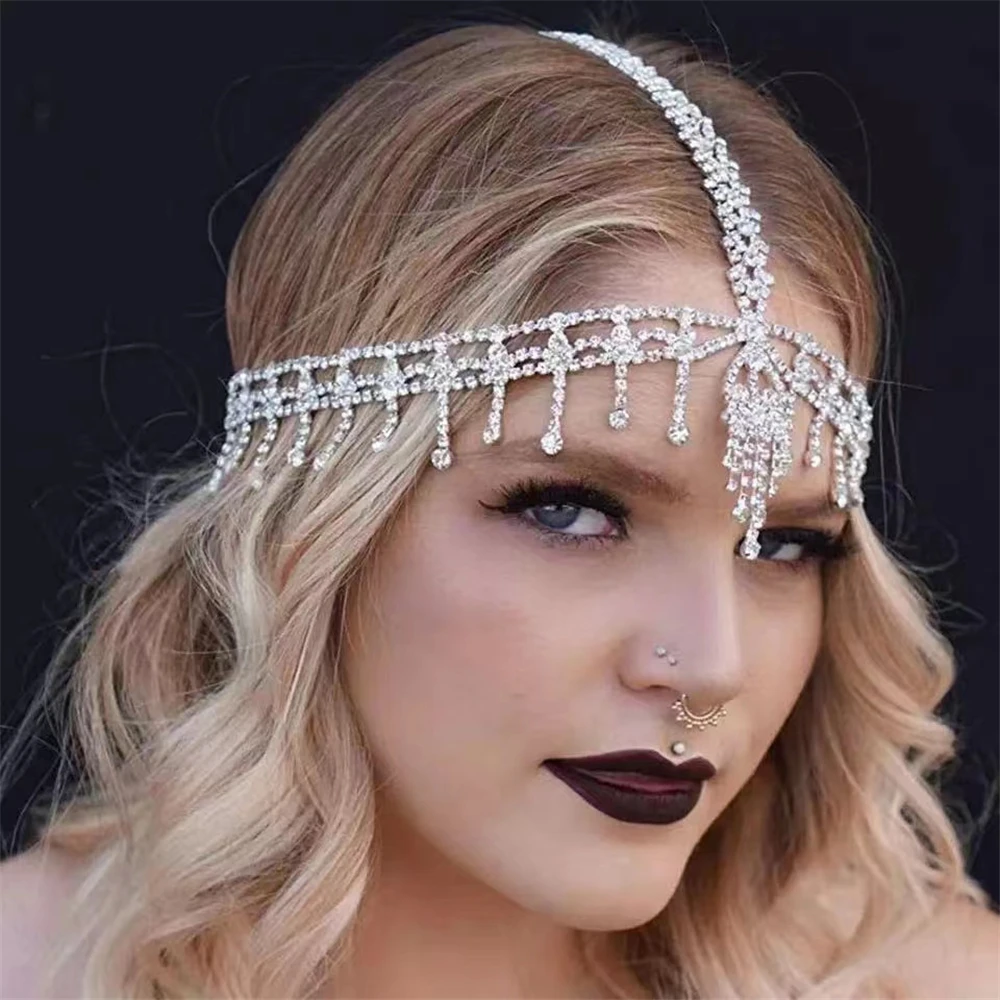 

Luxury Fringed Eyebrow Pendant Forehead Chain Tassel Hairpin Bridal Headdress Fashion Accessories Rhinestone Headband Jewelry