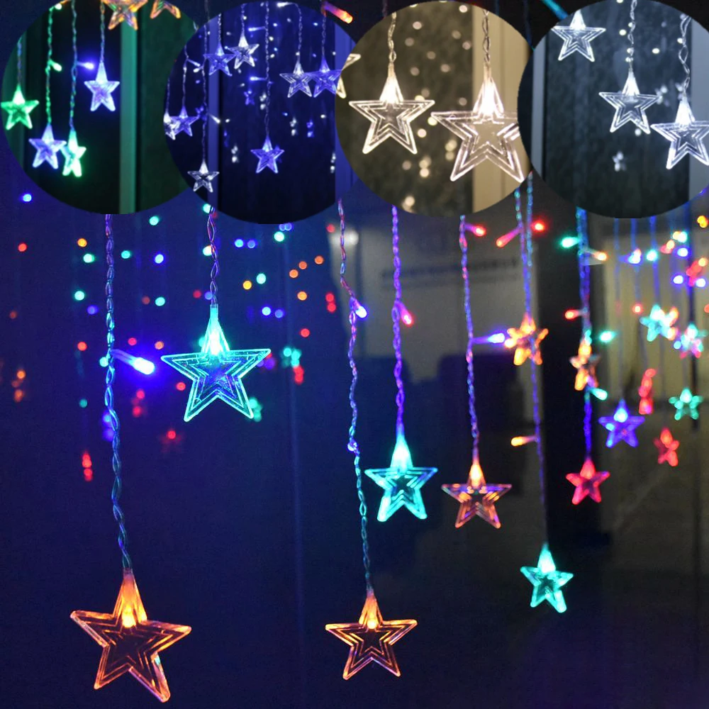 

AC220V 8 Modes Stars Curtain Light Window Backdrop Christmas Icicle Lights Indoor Holiday Decoration Garland Fairy String Lights