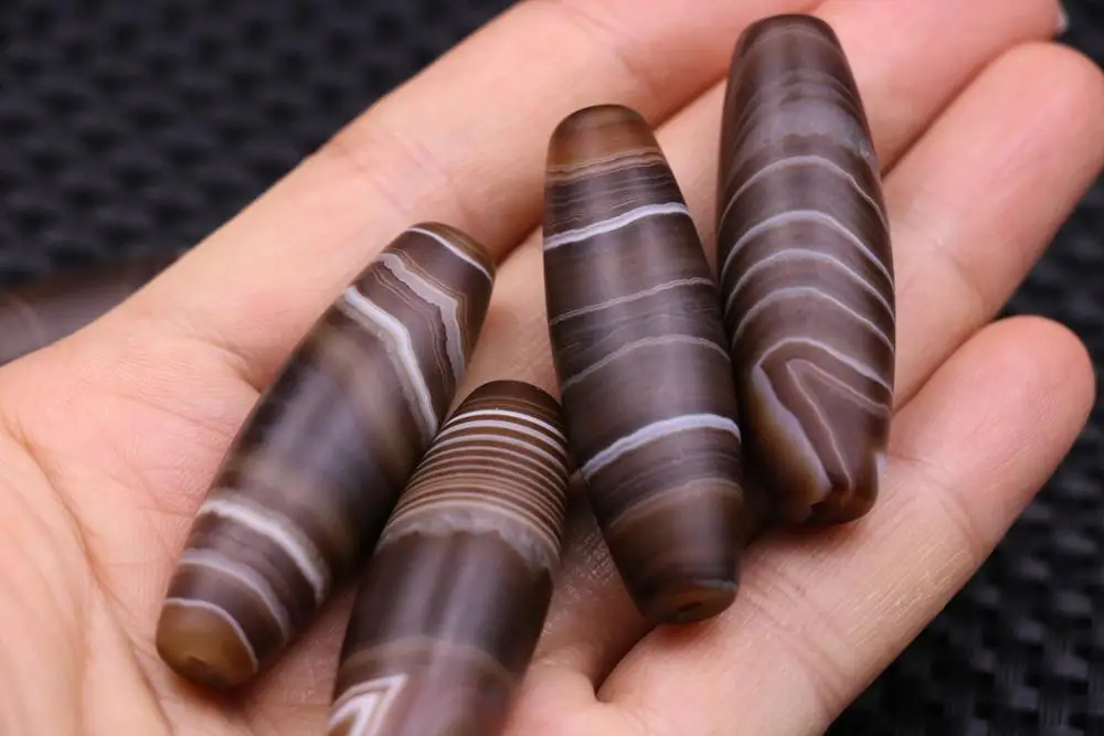 set of 7 Magical Tibetan Natural silkworm Lines Totem dzi Bead 45*14.5mm