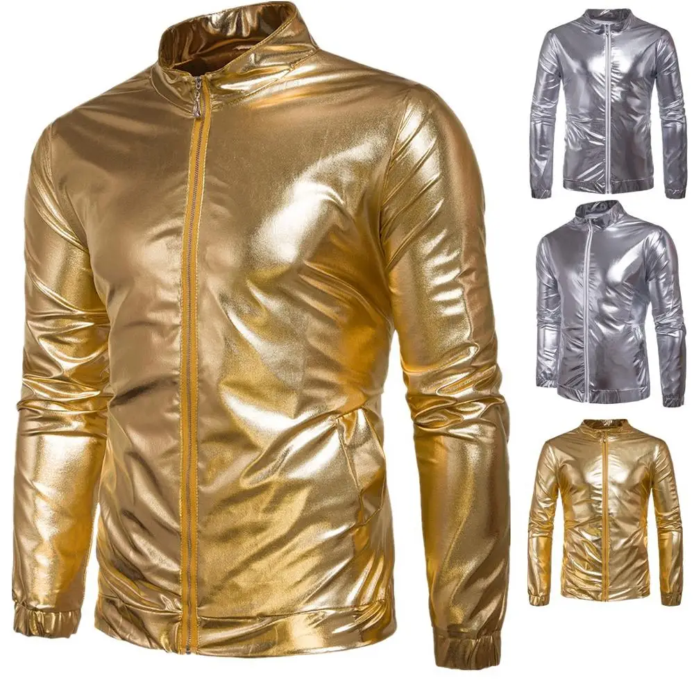

Spring and Autumn 2021 Night club Zipper Cardigan gold and silver Men's stand Collar Sun Protection Jacket