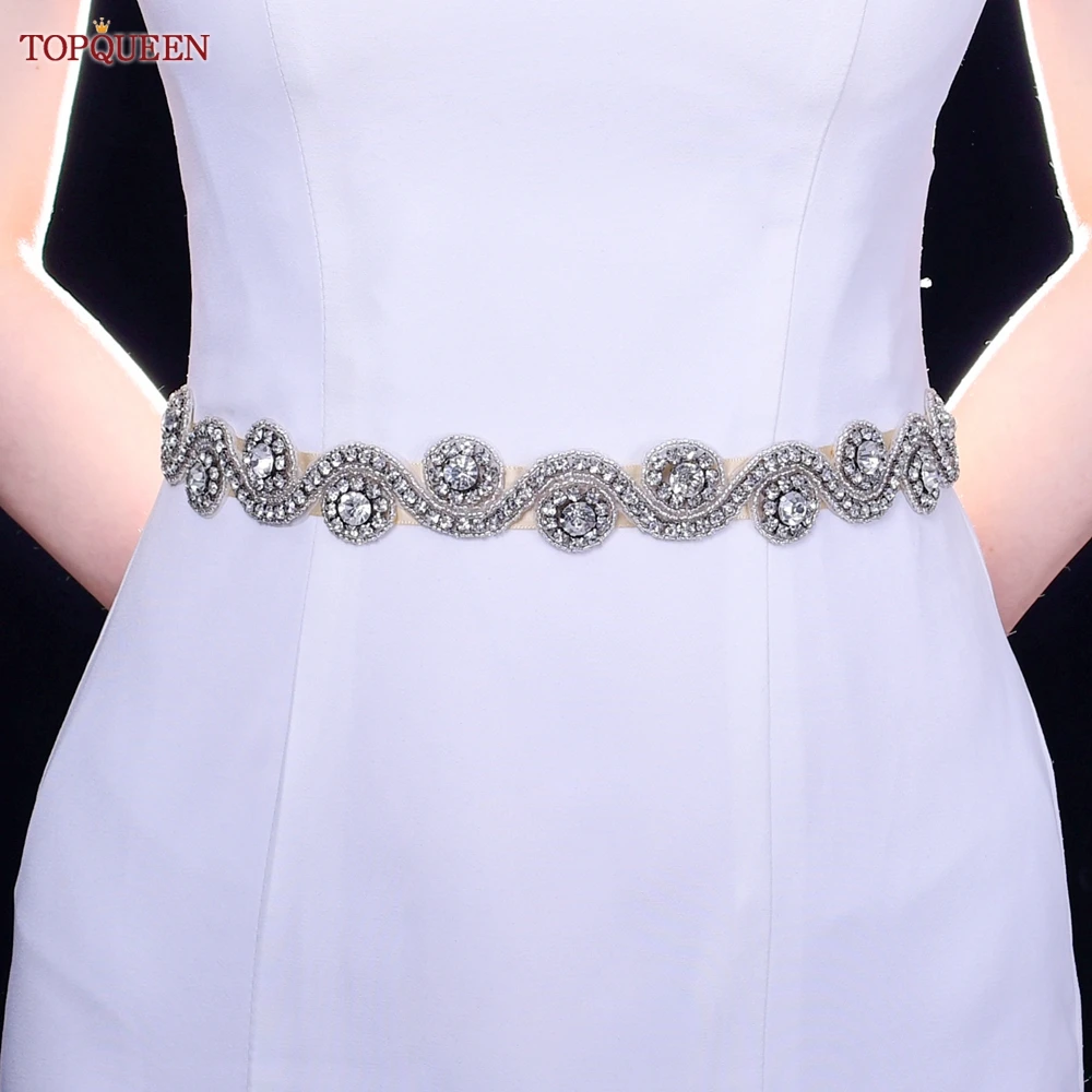 TOPQUEEN S10 Luxury Bridal Belt Silver Rhinestones Wave Style Sash Wedding Accessories Women Pary Evening Female Dress Girdles