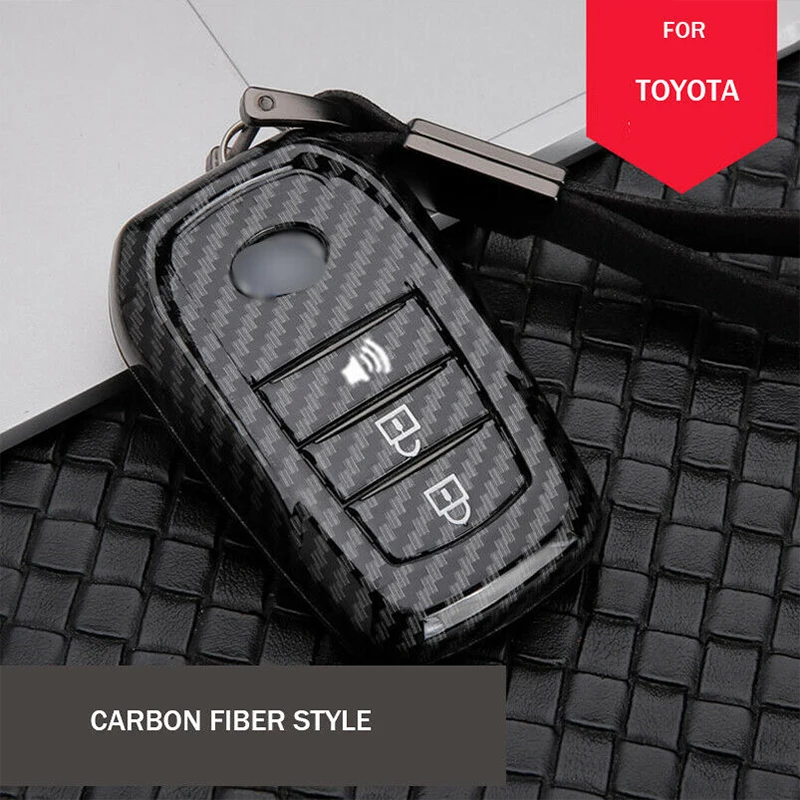 Carbon Fiber Car Key Fob Case Cover Bag For Toyota Hilux HIGHLANDER Camry RAV4 Innova RIEZ LAND CRUISER PRADO Auto Accessories