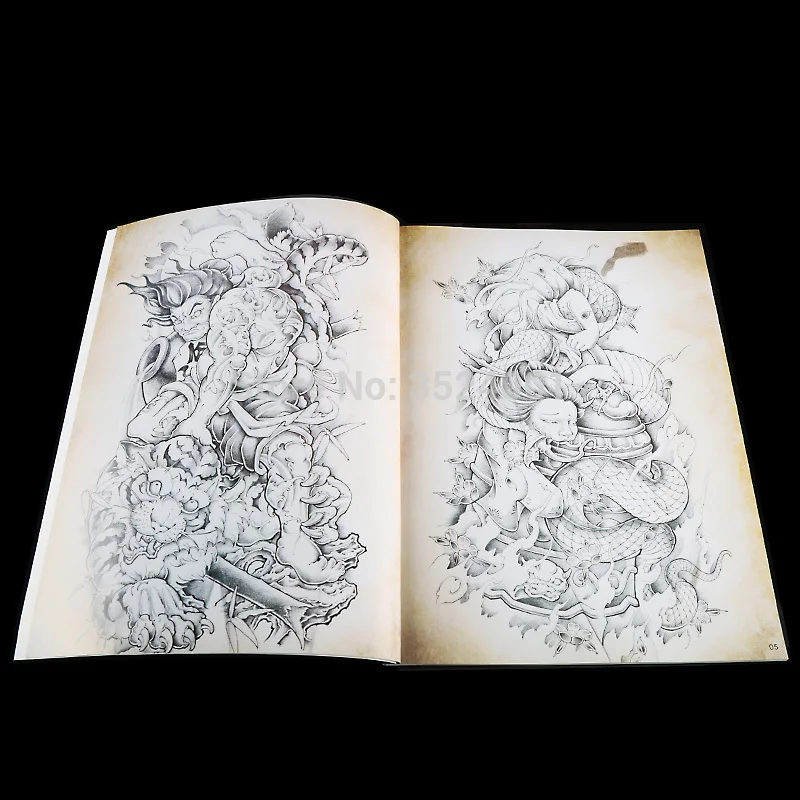 Nieuwste-Japanse Traditionele-Top-Tattoo-Flash-Boek-Boeddha-Ganesh-Koi-hannya A4 43 Pagina 'S