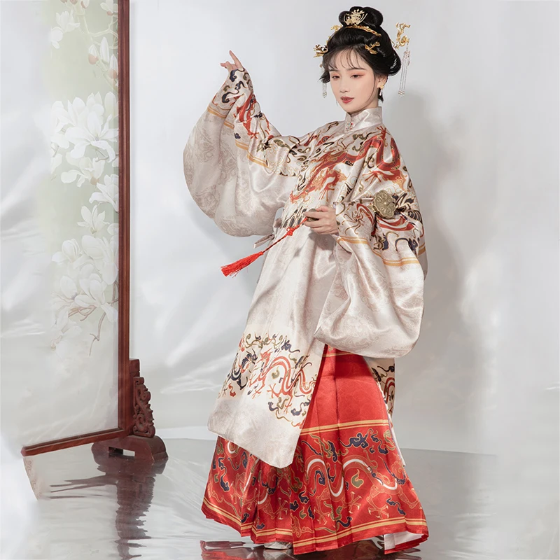 Robe longue à col rond de la dynastie Ming pour hommes et femmes, tenue Hanfu nationale, robe de scène, jupe, été, 2021, SL4633