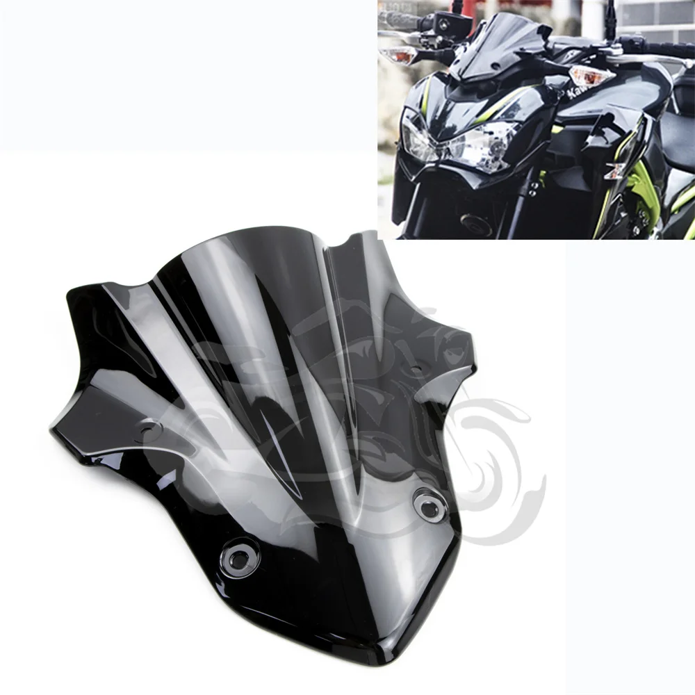 Parabrisas de fibra de carbono para motocicleta Kawasaki, protector de viento de doble burbuja, color negro, compatible con moto Z900 2017 2018 2019