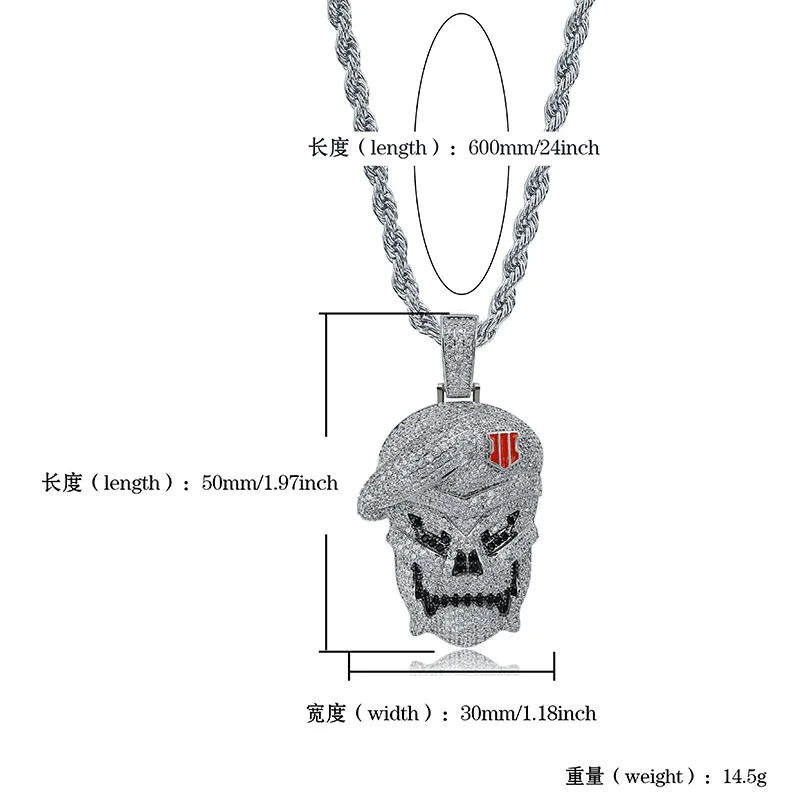 Black and White AAA CZ Stone Paved Bling Iced Out Cool Skull Pendants Necklace for Men Boys HIP HOP Rapper Jewelry Drop Shipping