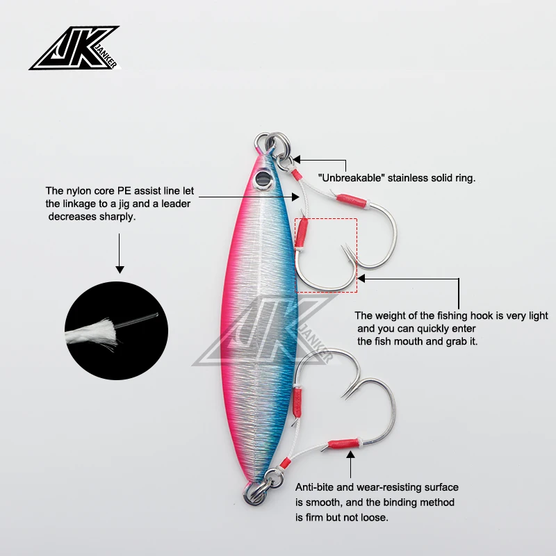 JK Lightweight Red Color 3/0 4/0 5/0 6/0 Slow Jig Hook Assist Double Fish Hooks Saltwater INCHIKU All For Fishing Tackles Snap