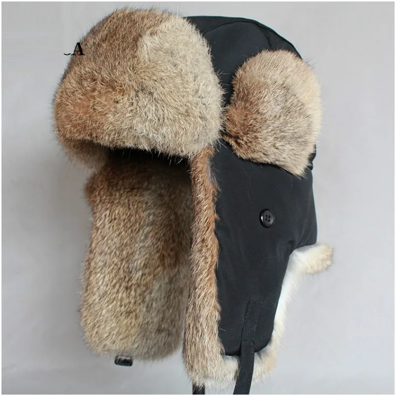 

B8478 Adult Warm Bomber Hats Rabbit Hair Ear Protection Russian Ushanka Hat Warm Fur Ski Caps