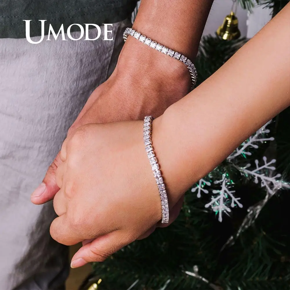 UMODE 0.25ct Clear Square Cubic Zirconia Tennis Bracelet for Men Women Wedding Luxury Jewelry 0.16 inches Femme Moda UB0178A