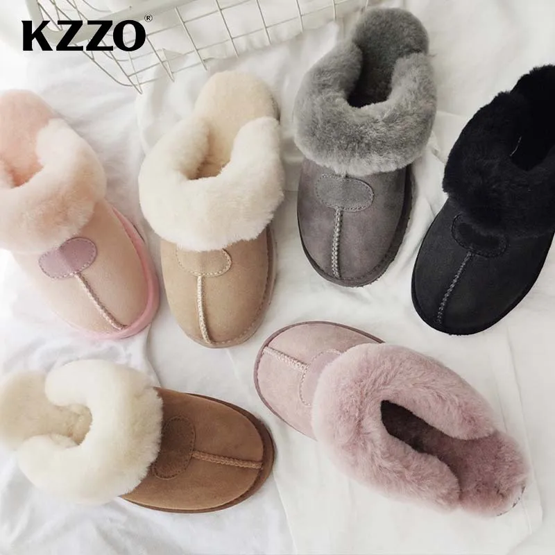 Fashion Natural Sheepskin Leather Slippers For Women Winter Warm Indoor Female Fur Slippers Top Quality Soft Wool Lady Home Shoe