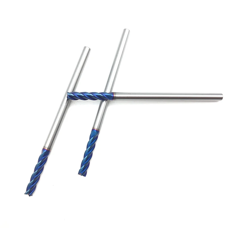 HRC65 End Mill 4mm Long 100mm 4Flute D4*100L 4T Solid Carbide Fat End Mills Straight Shank Blue Coated Milling Cutter Tool