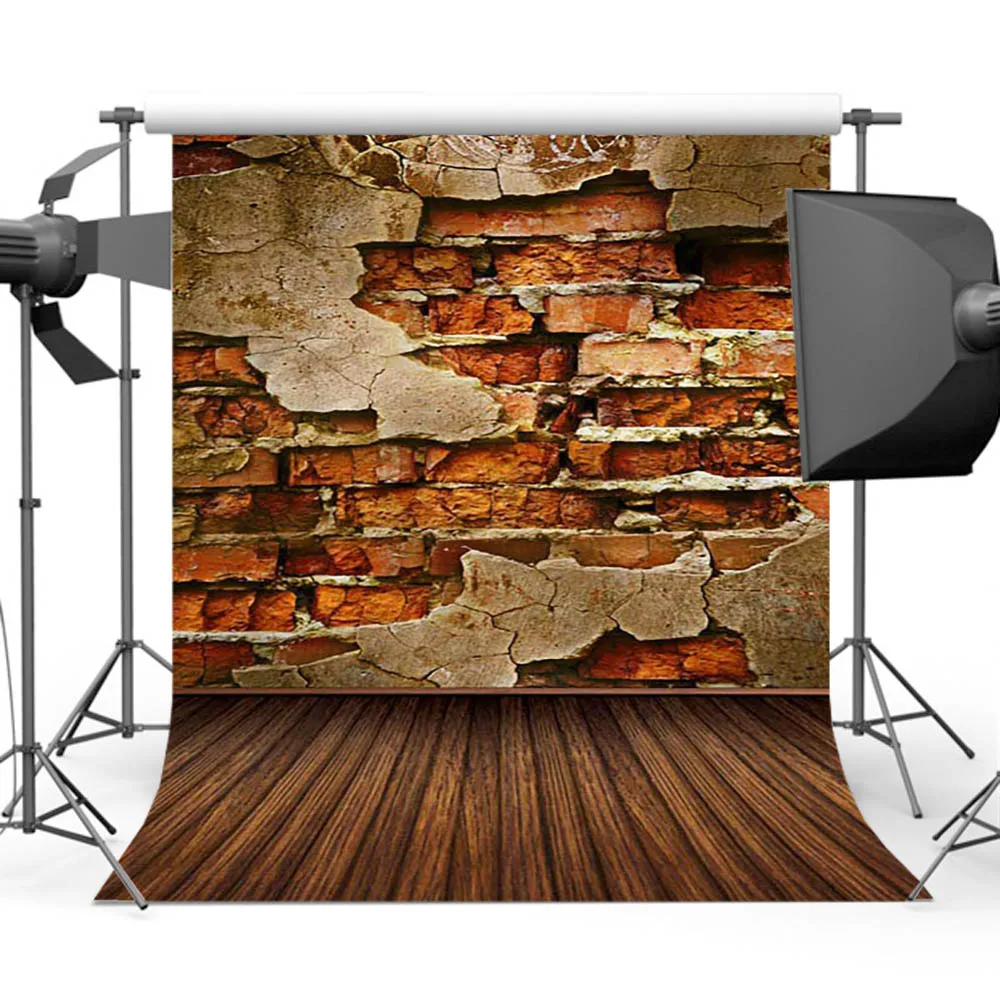 

MOCSICKABroken Brick Wall Photography Background Vintage Photo Backdrop Wood Floor Computer Printed F-1600