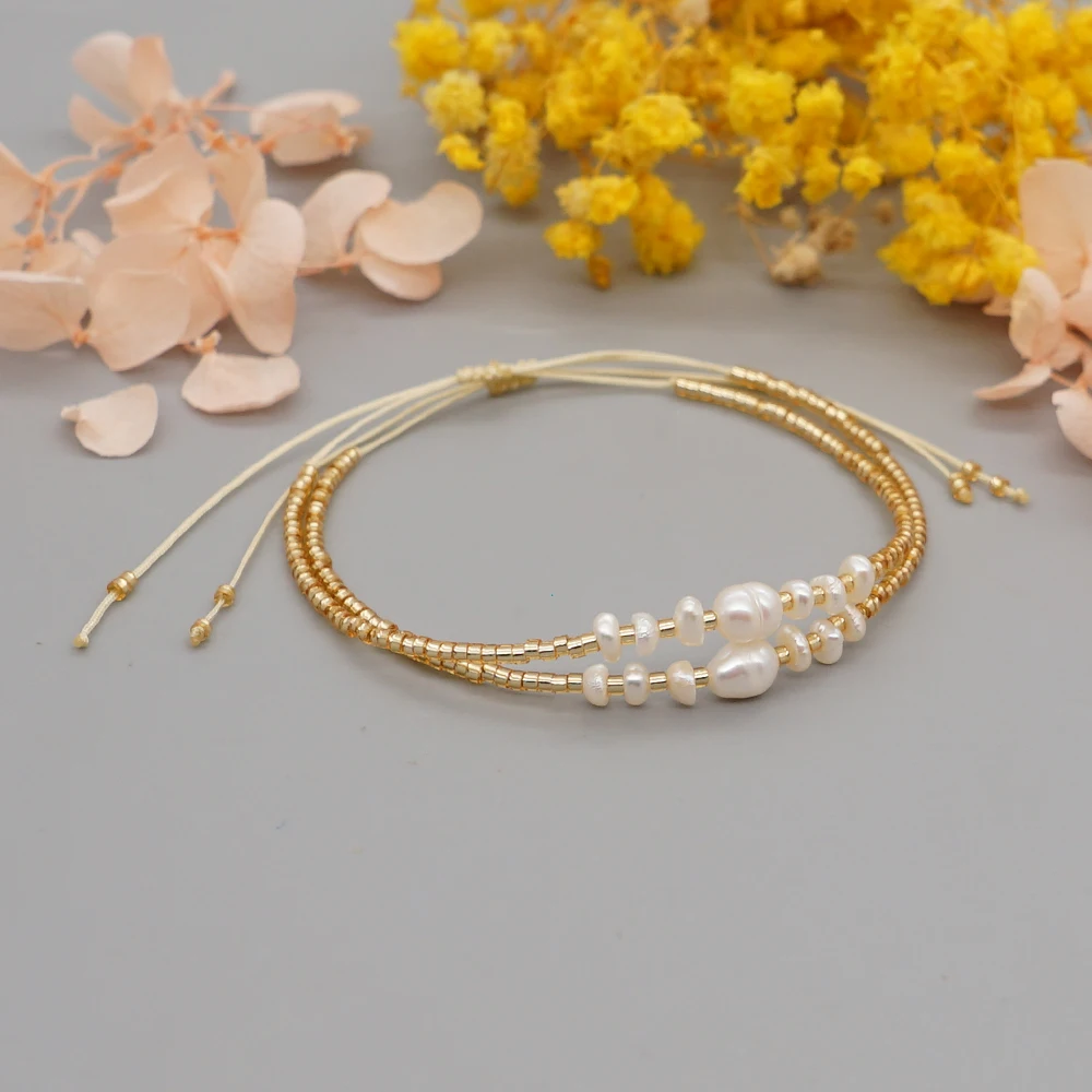 Go2boho Miyuki cienkie bransoletki dla dziewczynki bransoletka z pereł słodkowodnych dla kobiet biżuteria Bijoux Femme regulowany prosty Pulseras prezent