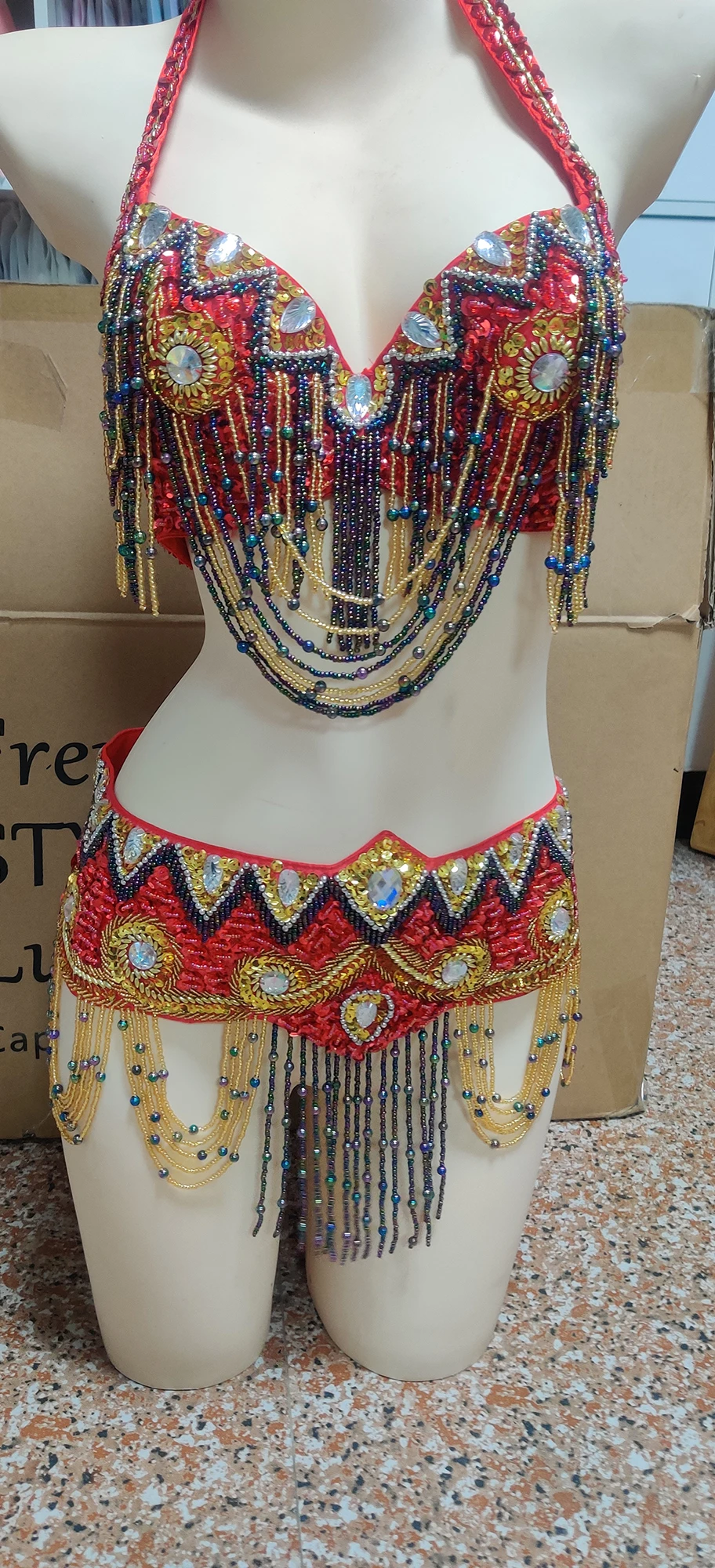 Special Customizable Hand Beaded Oriental Belly Dance Costumes Bra Belt XL Size 20-30 days