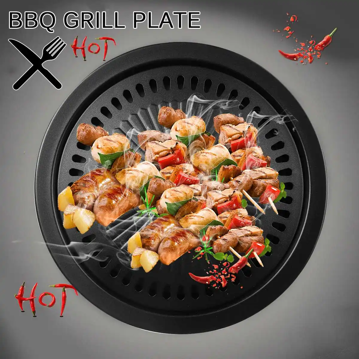 Korean Grill Pan Non-stick Bakeware Smokeless Barbecue Tray Stovetop Plate for Indoor Outdoor Beach Party Camping BBQ Grilling