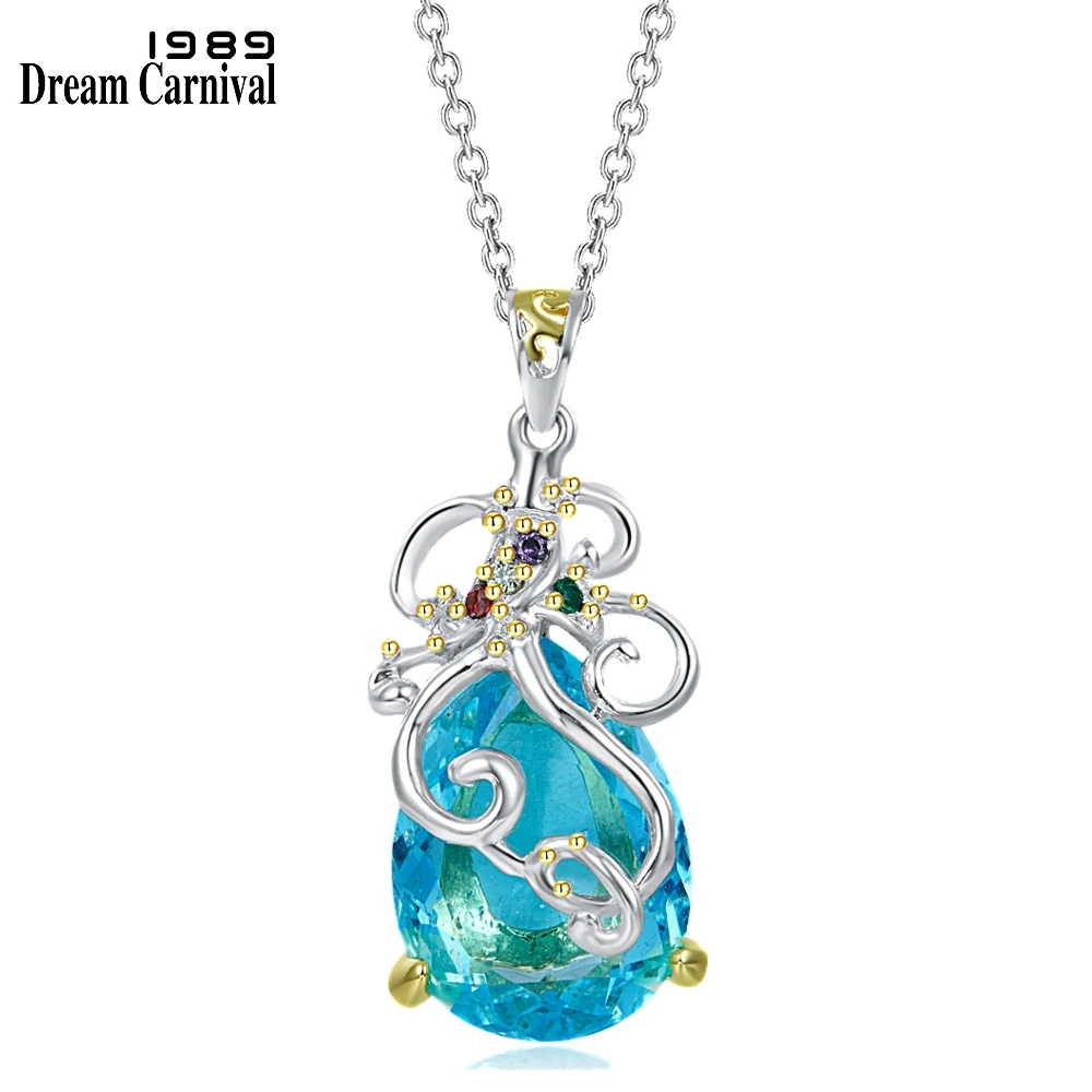 DreamCarnival 1989 New Women Fashion Long Chain Pendant Necklace Big Blue Zircon Valentine Wedding Jewelry Female Girls WP6560BL