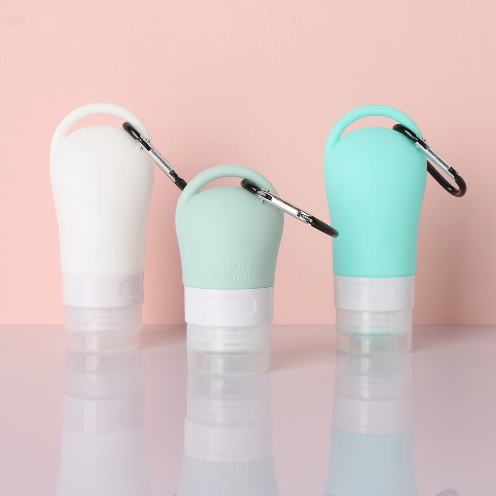 38/60ML Portable Mini Silicone Refillable Bottle Travel Tube With Keychain Hook For Lotion Points Shampoo Squeeze Container