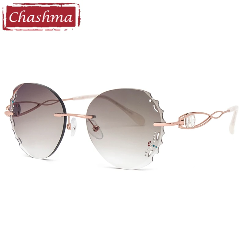 

Chashma Prescription Glasses Women Titanium Tint Color Recipe Lenses Fashion Eyeglasses Diamond Trim Rimless Eyewear for Female